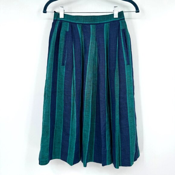 Stripped Linen Vintage Skirt Juniors size 9 Blue pockets - Picture 1 of 10